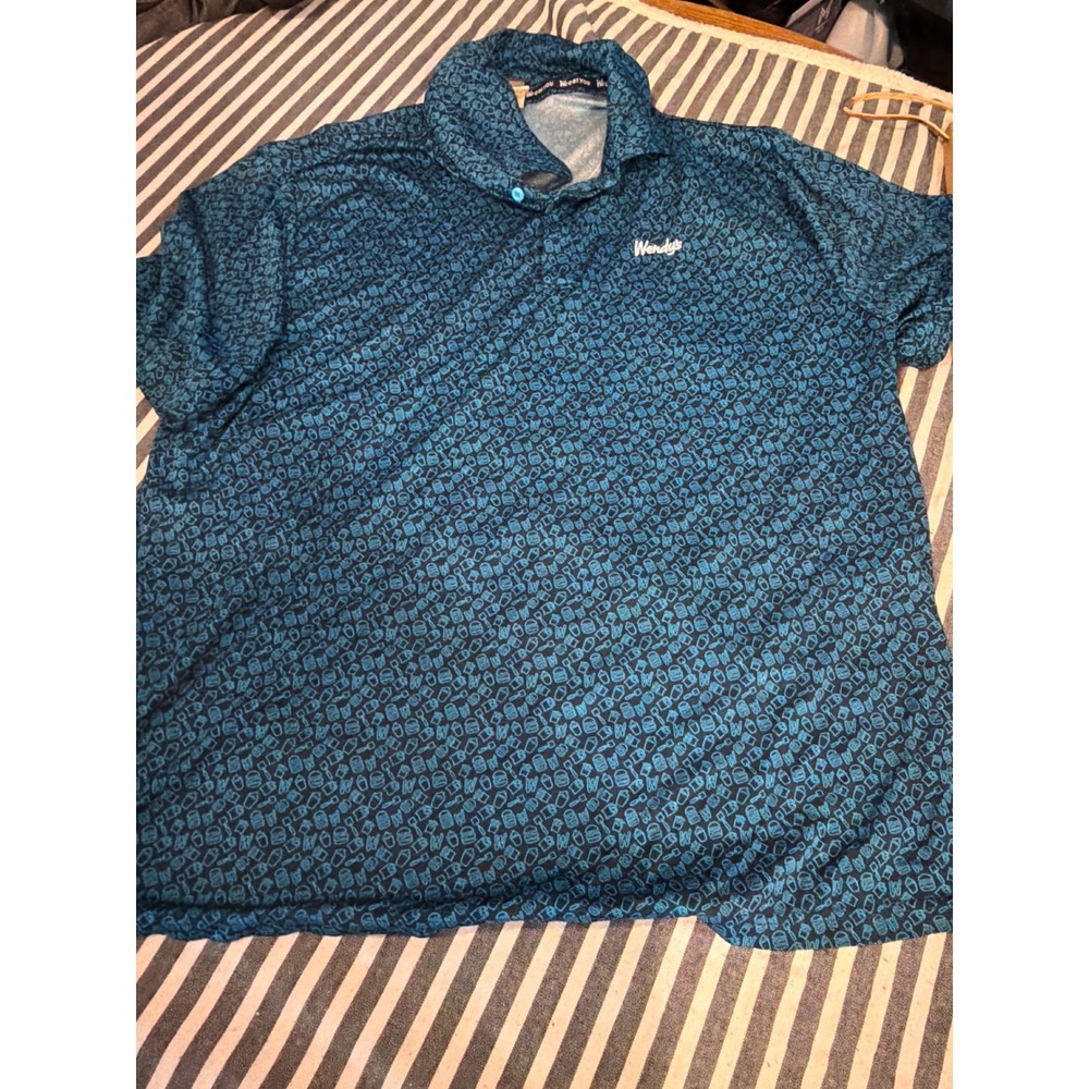 Barco Uniforms Wendys All Over Print Polo Shirt Mens XL Navy Blue Fast Food Logo